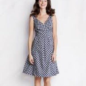 Lands' End Cotton Navy and White Geometric Print Cotton Dress - size 2P